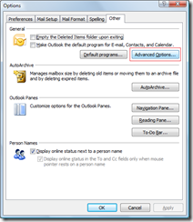 Advanced Options in Outlook 2007