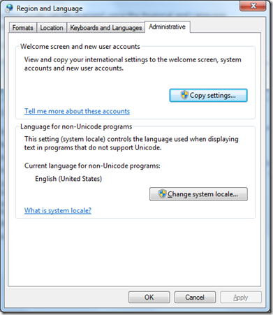 Change system locale on Windows 7