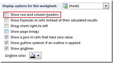 Show row and column headers in Excel 2013 and Excel 2010