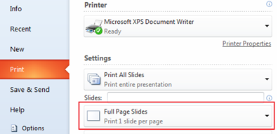 Print notes PowerPoint 2010