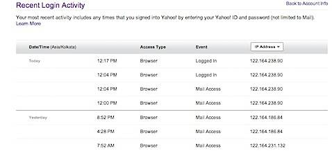 Recent Login Activity Yahoo