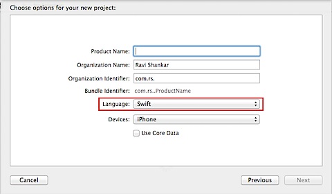 Choose Swift Language in Xcode