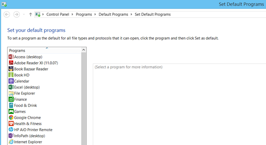 Set Default Programs in Windows 8.1