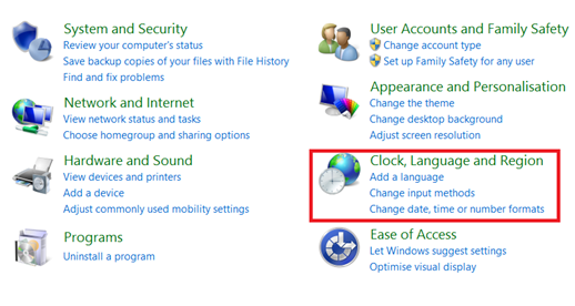 Clock, Language and Region in Windows8.1