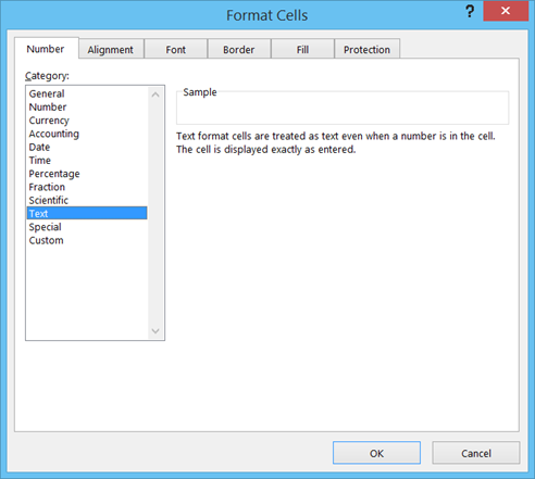 Change format to Text in Excel