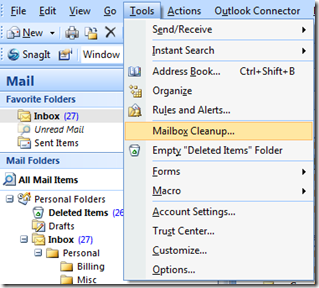 Mailbox Cleanup in Outlook 2007