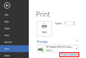 Printer Properties in Word 2013