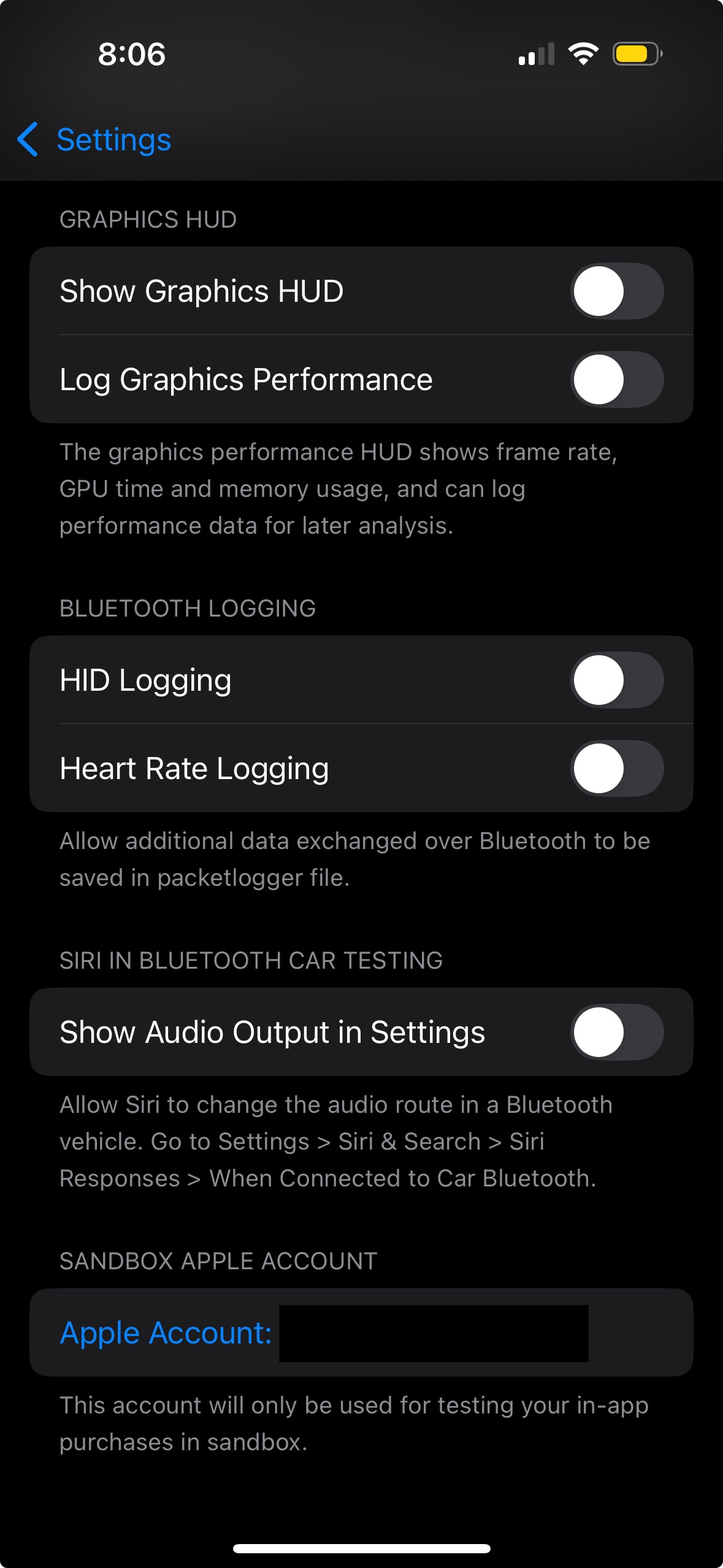 Device Settings for Sandbox Account