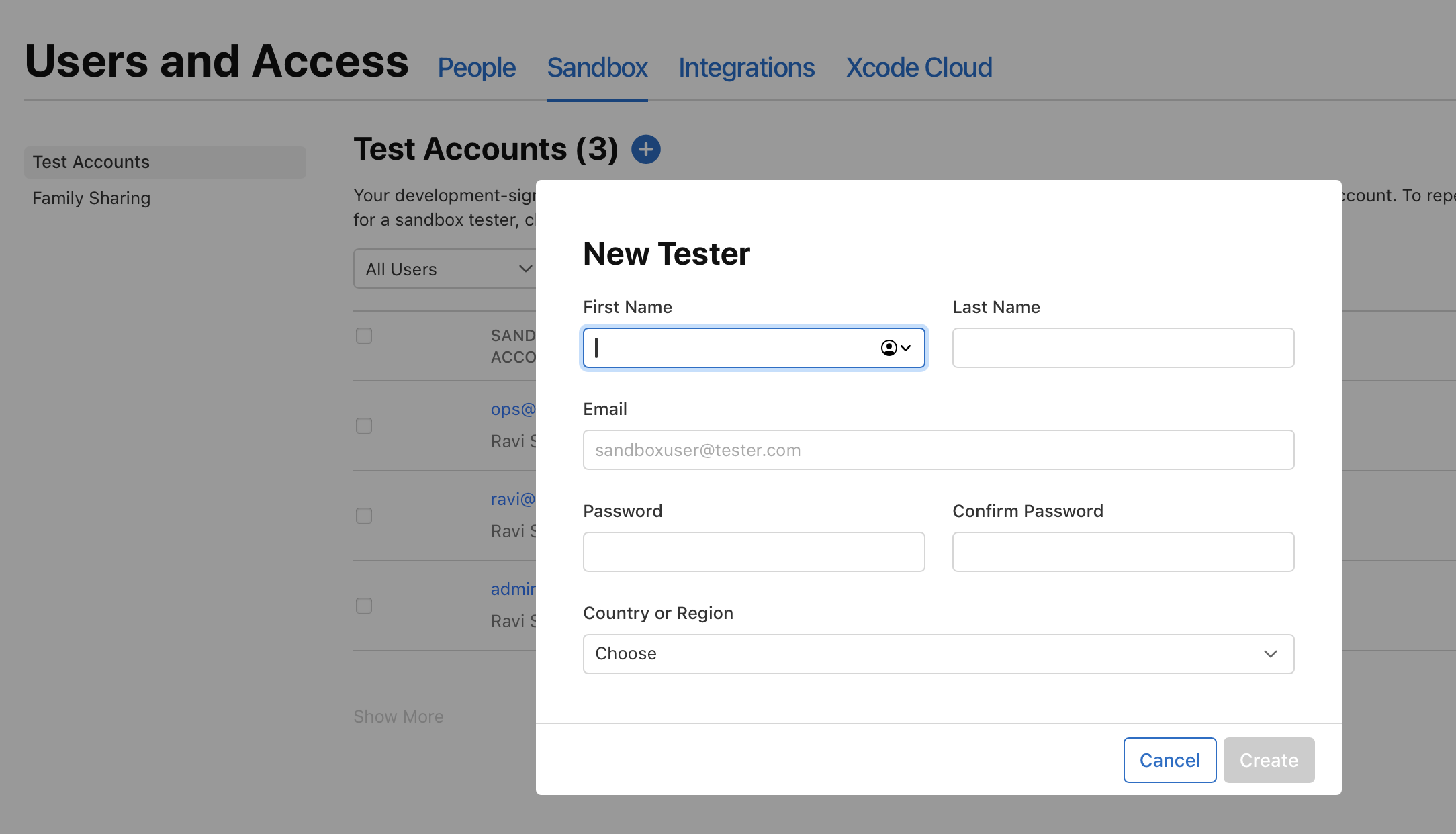 App Store Connect Sandbox Test Account Creation