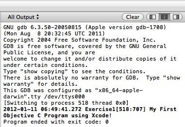 Xcode Console Output Window
