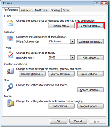 Microsoft Outlook 2007 E-mail Options
