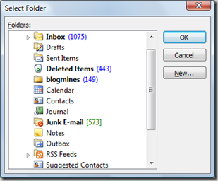 Select Folder Outlook 2010