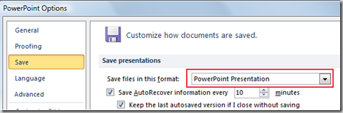 PowerPoint 2010 Save Options