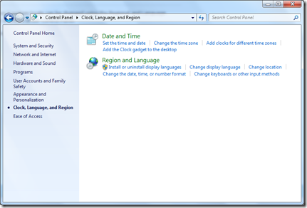 Region and Language on Windows 7
