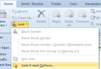 Junk E-mail options