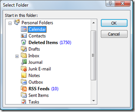 Set startup folder to Calendar in Outlook 2007