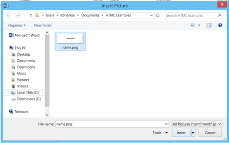 Select Picture Dialog in Word 2013