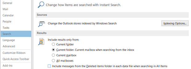 Search options in Outlook 2013