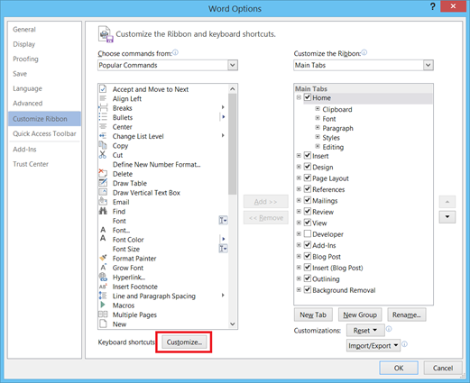 Customize Keyboard Shortcuts in Microsoft Office