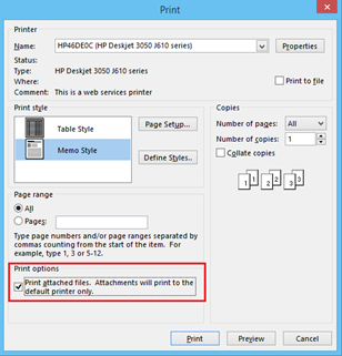 Set default printer in Outlook 2010 and Outlook 2013