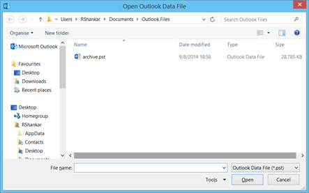 Open Outlook Data file in Outlook 2013 and Outlook 2010