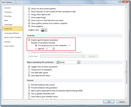 enable or disable multi threading feature in Excel 2013 and Excel 2010
