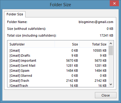 Folder Size in Outlook