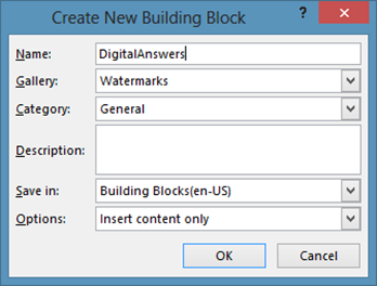 Create New Building Block 