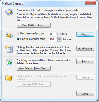 Mailbox Cleanup in Outlook 2010