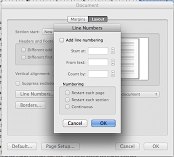new documents in word for mac auto line numbering