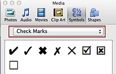 word 2011 mac key for tick box