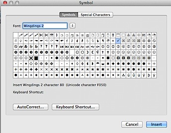 keyboard shortcut for checkmark mac