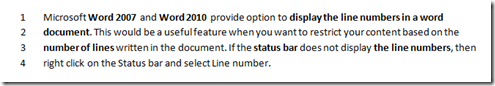 Document with line numbers in Word 2010 and Word 2013