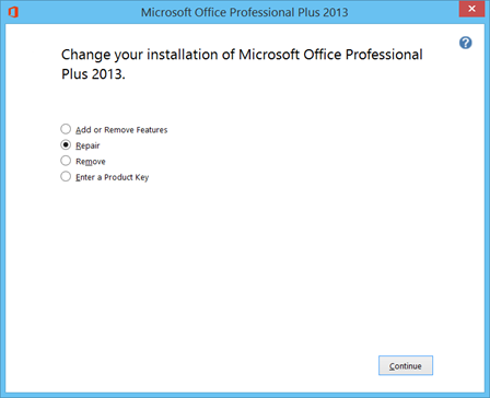 Repair Microsoft Office 2013