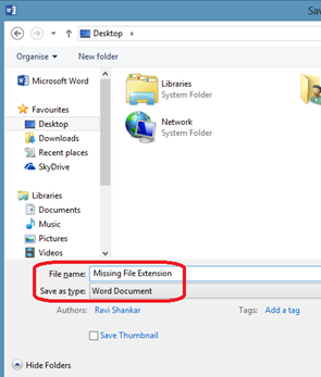 Missing file extension Word 2013