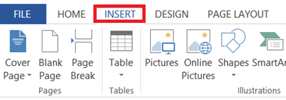 Insert menu in Word 2013