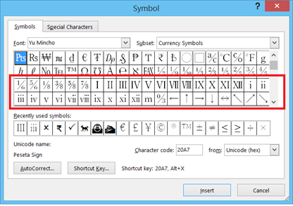 Numeric Symbol in Microsoft Word